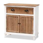 Baxton Studio Glynn Rustic Farmhouse Weathered Two-Tone White and Oak Brown Finished Wood 2-Door Storage Cabinet